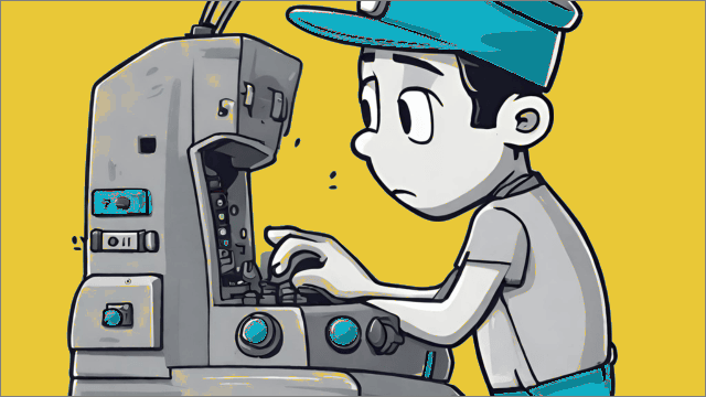 Illustration d'un travailleur qui craint de faire des erreurs face à une machine
